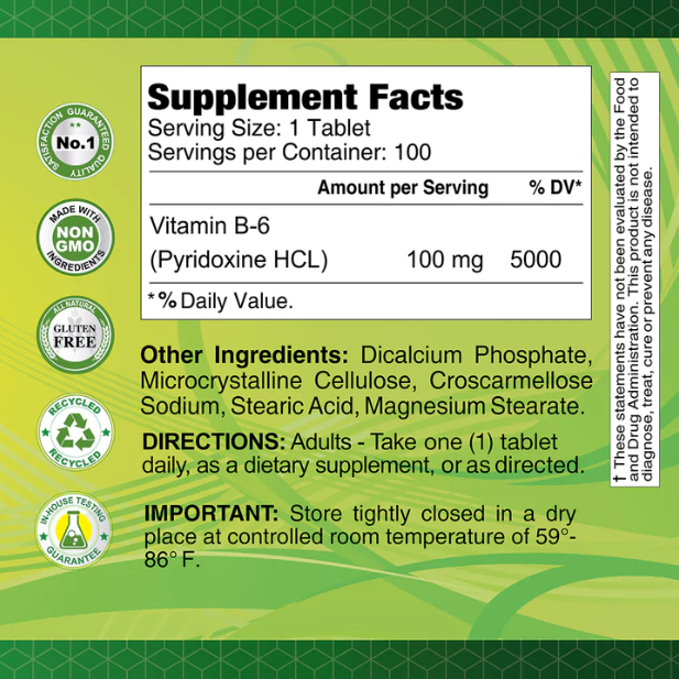 Vitamin B-6 100MG - 100 Tablets