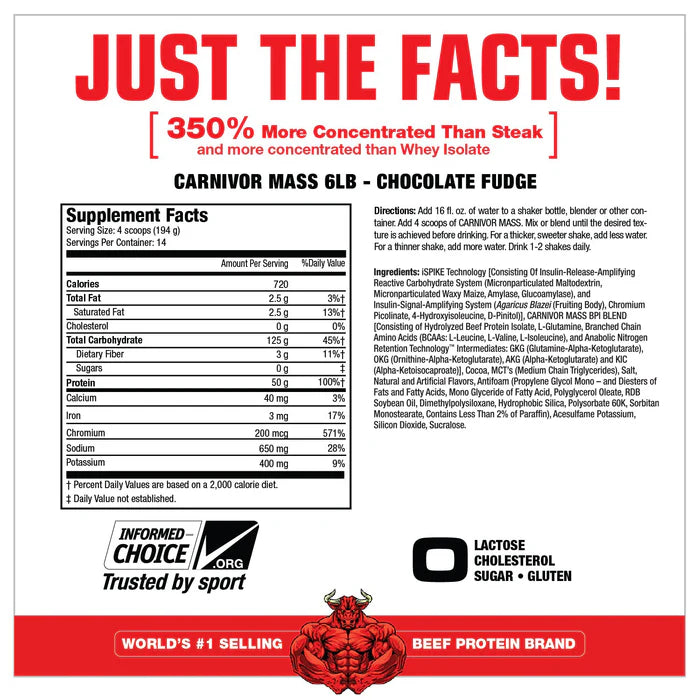 MUSLE MEDS - Carnivor Mass supplement facts and nutrition information label