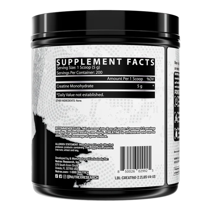 NUTREX RESEARCH - Creatine Monohydrate supplement facts and nutrition information label