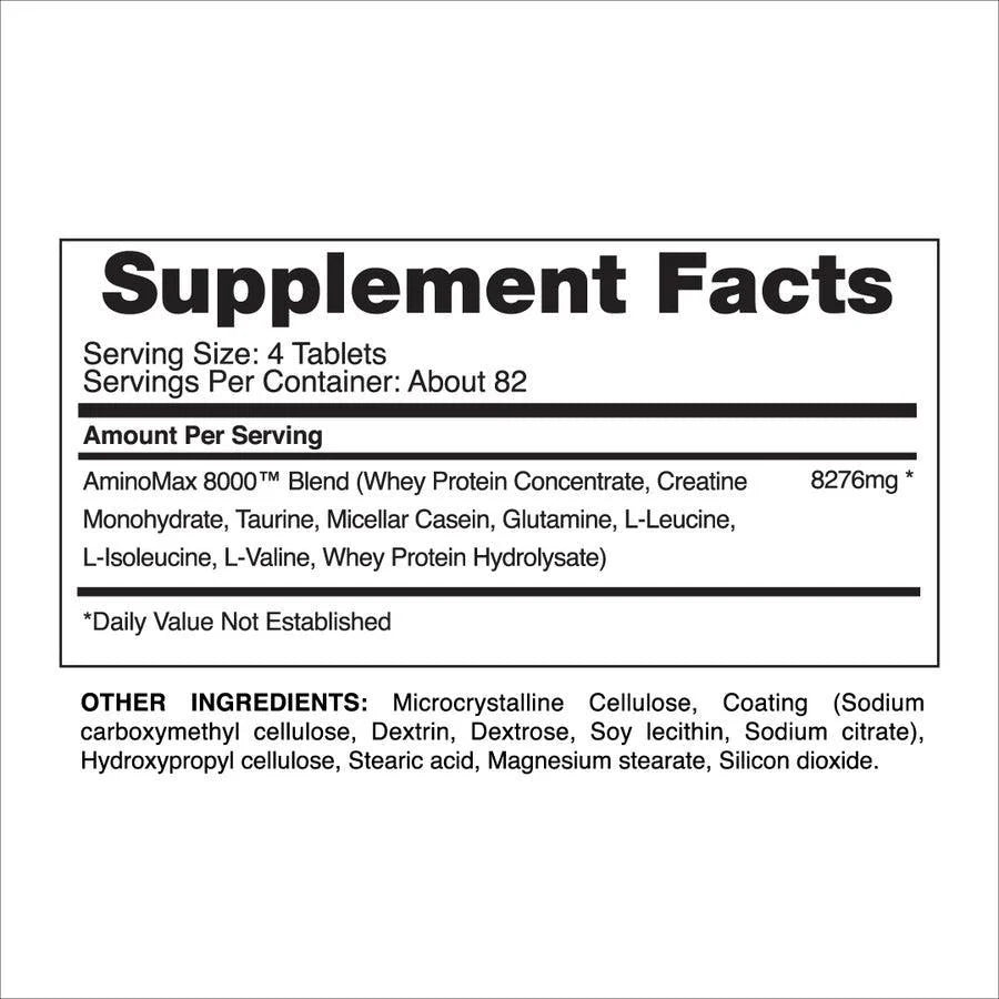 Gaspari Amino max 8000 supplement facts and nutrition information label